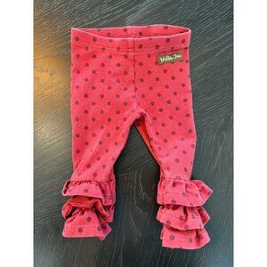 Matilda Jane Polka Dot Ruffled Baby Leggings 3-6M Cotton Blend Red & Burgundy